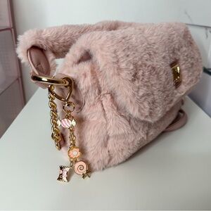 Handmade Pink Candy Bag Charm with Gold Chain.